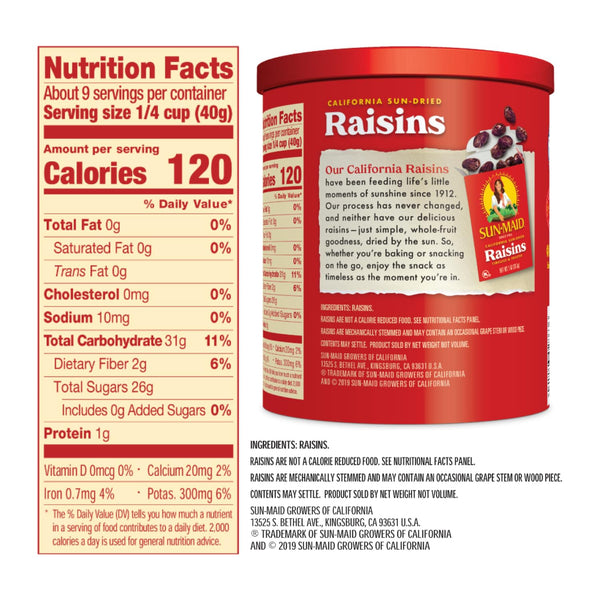 Sun-Maid 13 oz Resealable California Sun-Dried Raisins for Healthy Snacks and School Lunches, Non-GMO and No Added Sugar