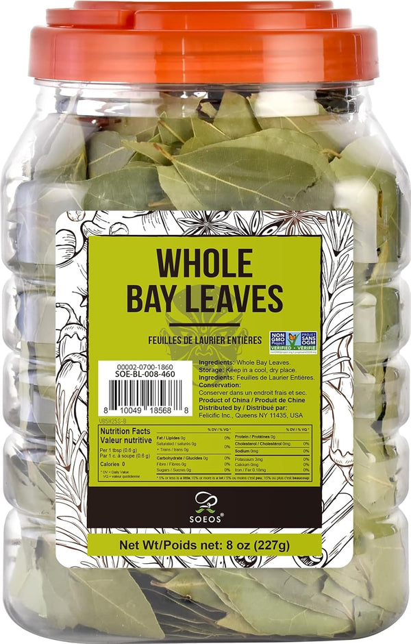Soeos Whole Dried Bay Leaves, Non-GMO Verified, Laurel Herbs for Cooking and Seasoning, 2oz (57g)