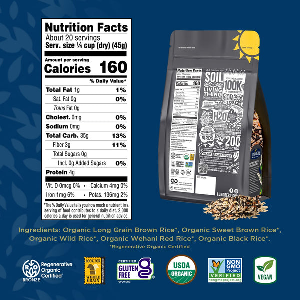 Lundberg Regenerative Organic Wild Blend Rice - Brown, Red & Black, 32 Oz