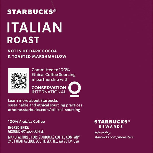 Starbucks Italian Roast Coffee K-Cup Pods, Dark Roast, 100% Arabica, 20 K-Cups