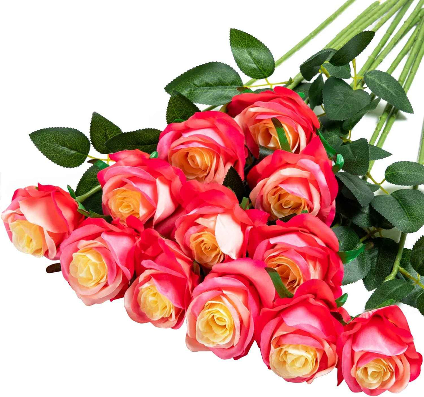 Hawesome 12PCS Artificial Flowers Fake Roses, Realistic Silk Long Stem Red Roses Bouquet for Wedding Centerpiece Home Decor Party & Valentines