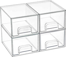 Vtopmart 4 Pack Small Clear Stackable Storage Drawers,Acrylic Bathroom Makeup Organizer,Plastic Storage Bins For Vanity, Undersink, Kitchen Cabinets, Pantry, Home Organization