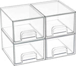 4 Pack Small Clear Stackable Storage Drawers - Acrylic Bathroom Makeup Organizer