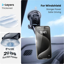 APPS2Car Magnetic Phone Mount for Car, Dashboard & Windshield Suction Cup Holder with Telescopic Arm, Requires Metal Plate for Proper Use, Fit for Android Smartphones(NOT for MagSafe)