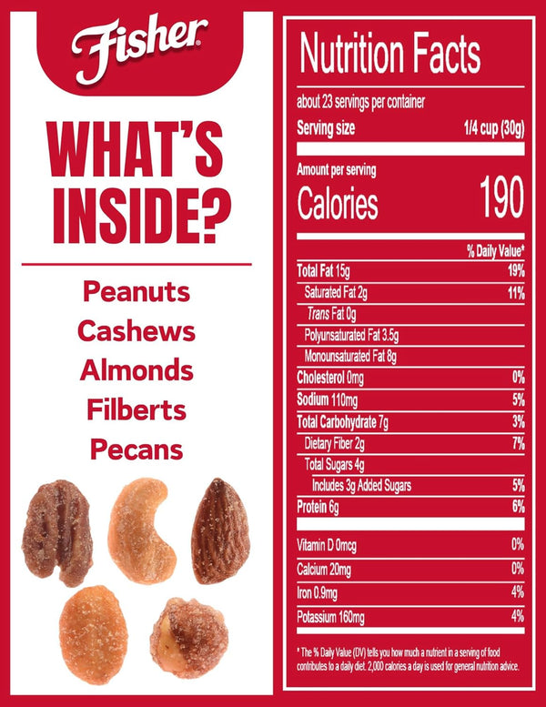 Fisher Snack Honey Roasted Mixed Nuts with Peanuts, 24 Ounces, Reusable Canister
