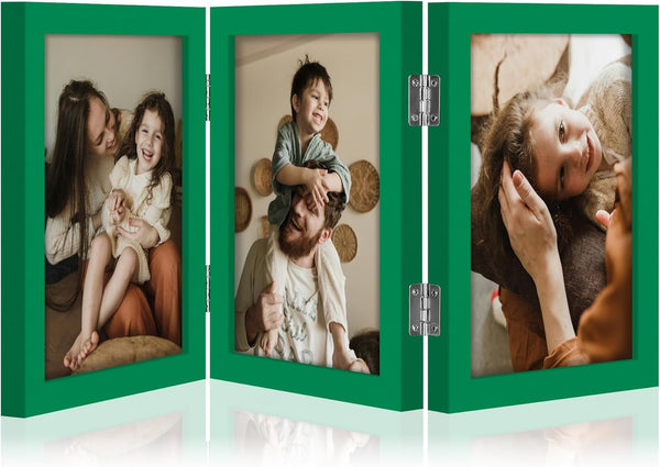 decorUhome Engineered Wood Trifold 4x6 Photo Frame with Plexiglass for Tabletop Display, Black, 3-Picture Frame