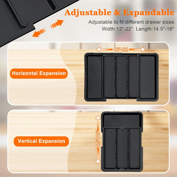 Large Utensil Drawer Organizer Expandable Silverware Organizer for Kitchen Drawer Adjustable Cooking Utensil Holder