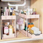 Simple Trending Under Sink Organizer 2 Pack, Sink Pull-Out Sliding Storage Cabinet, 2-Tier Under Shelf Organizer for Kitchen Bathroom, Black