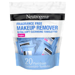 Neutrogena daily makeup remover wipes, 20 count, single face cleansing towelettes, alcohol-free, 100% plant-based