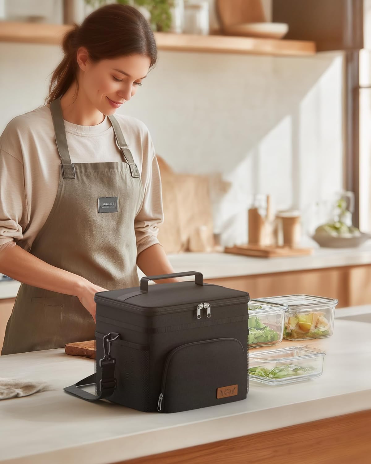 HOTOR Insulated Lunch Box for Men & Women - Leak-Proof Cooler Lunch Bag with 4 Pockets, Adjustable Strap, Ideal for Work, Picnic, Travel - Medium, Black, 10.2"×6.9"×8.5" - Rayz Mart