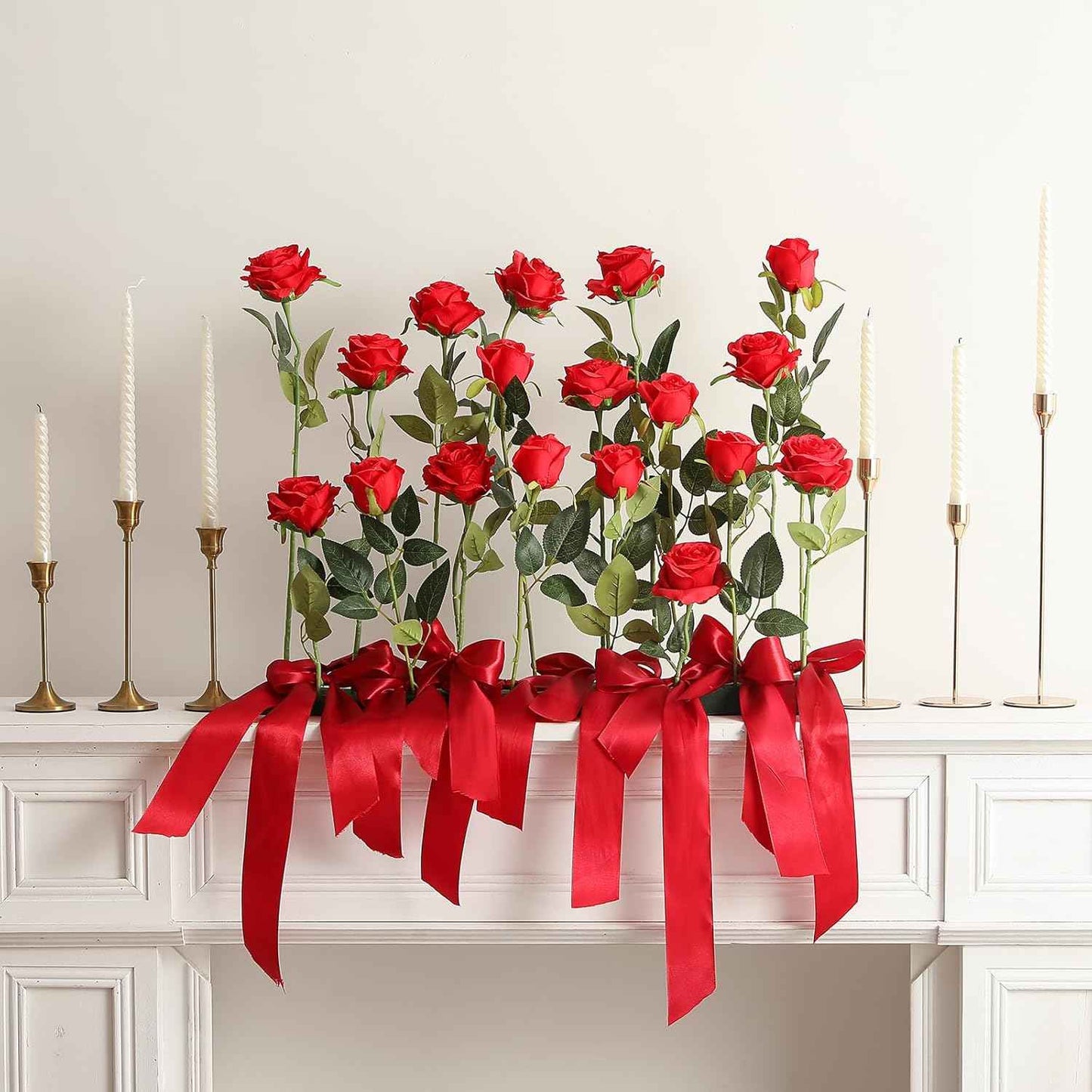 Hawesome 12PCS Artificial Flowers Fake Roses, Realistic Silk Long Stem Red Roses Bouquet for Wedding Centerpiece Home Decor Party & Valentines
