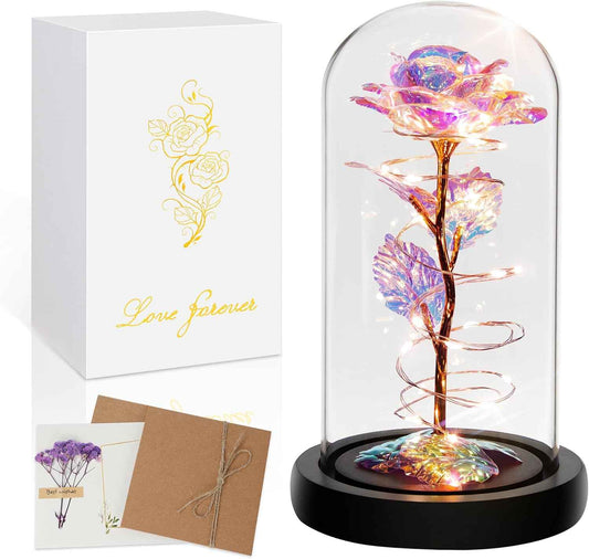 Childom Valentines Day Rose Gifts for Her,Birthday Gifts for Women Mom Mothers Day,Flowers for Delivery Prime,Colorful Light Up Rose in A Glass Dome,Anniversary Valentines Roses Gift for Wife Daughter