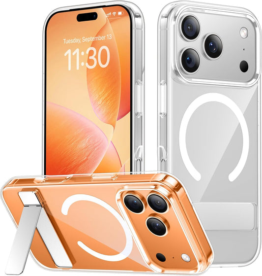 SPIDERCASE Magnetic for iPhone 17 Pro Max Case,with [3 Stand Ways] [Military Grade Drop Protection] with Invisible Stand Shockproof Slim Case for iPhone 17 Pro Max 6.9",Clear