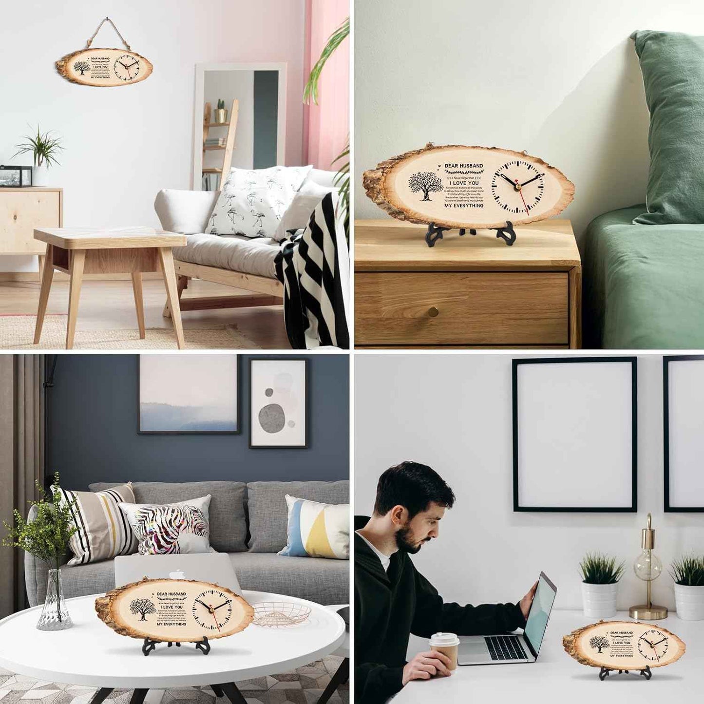 BeauGift Valentines Day Gifts for Him, Mens Wooden Clock Gift for Husband from Wife, Birthday Anniversary Fathers Day Clock Gift for Him Office Home Decor