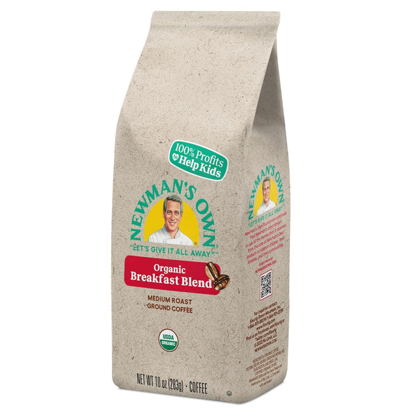 Newman's Own Organics Breakfast Blend, Ground Coffee, Fair Trade, Medium Roast, 10oz Bag, USDA Organic