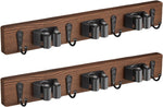Mop and Broom Holder Wall Mount - Rustic Wood Broom Mop Hanger - Wall Mounted Garden Tool Rack Organizer for Closet Garage Laundry Room Kitchen Decor With 4 Slots & 4 Hooks - Rayz Mart
