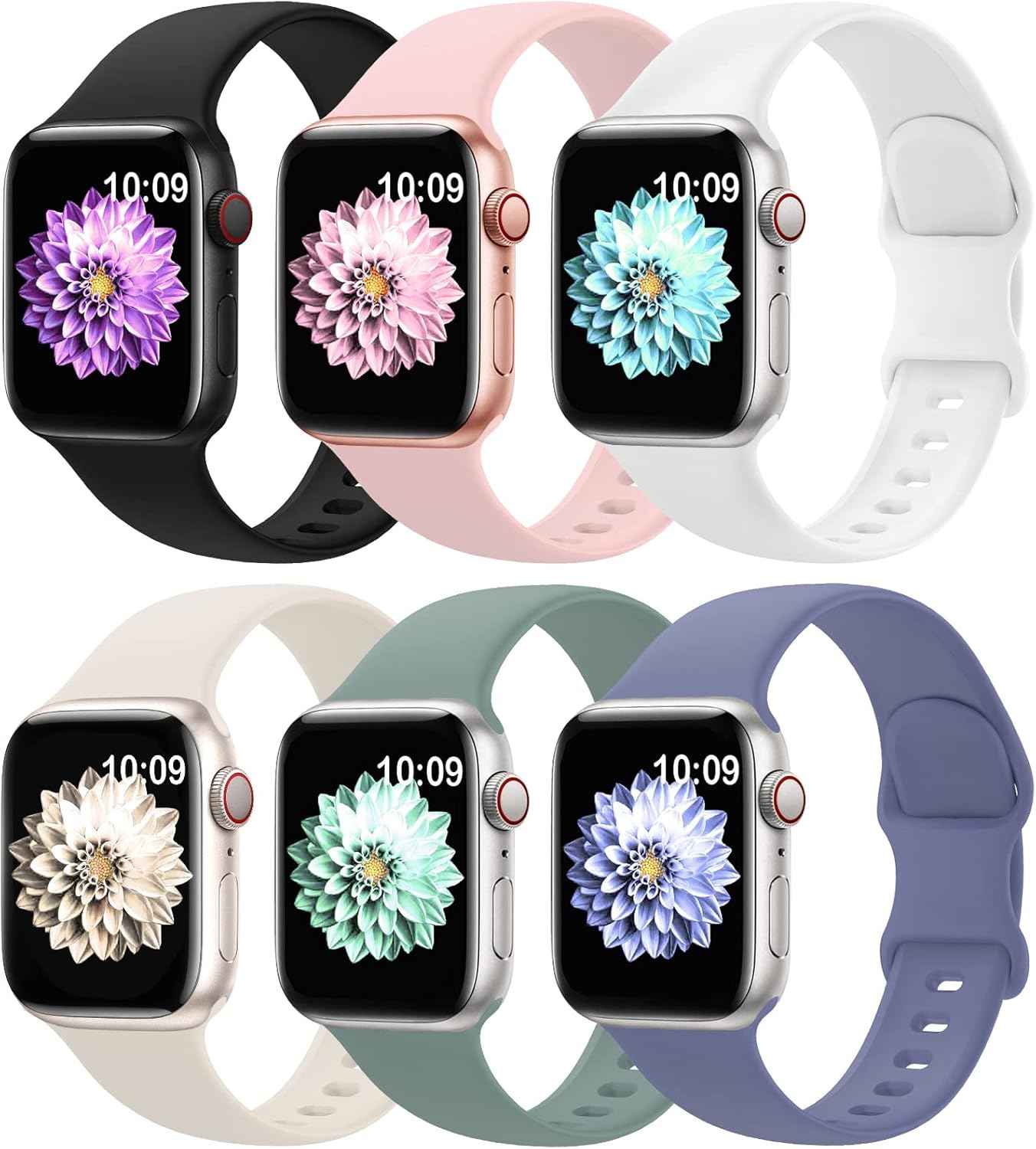 6 Pack Sport Bands Compatible with Apple Watch Band 38mm 40mm 41mm 42mm 44mm 45mm 49mm 46mm,Silicone Waterproof Strap for iWatch Apple Watch Series 11 10 9 Ultra 8 7 6 5 4 3 2 1 SE Women Men