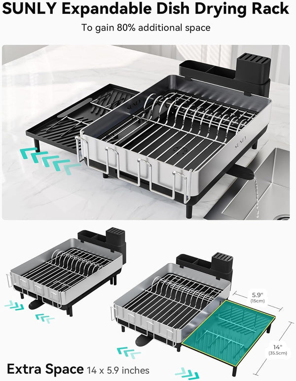 304 Stainless Steel Expandable Dish Drying Rack for Kitchen Counter