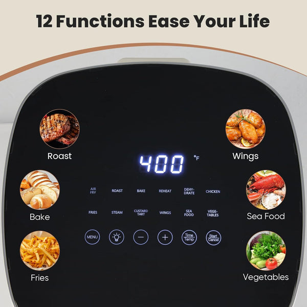 Air Fryer, 6QT Square Airfryer with Visual Window, 400°F Fast Heating Air Fryers Oven with Timer, Auto-Off, Non Toxic & Non Stick, Multiple 12 Modes for Roast, Bake, Dehydrate, Fry, Reheat
