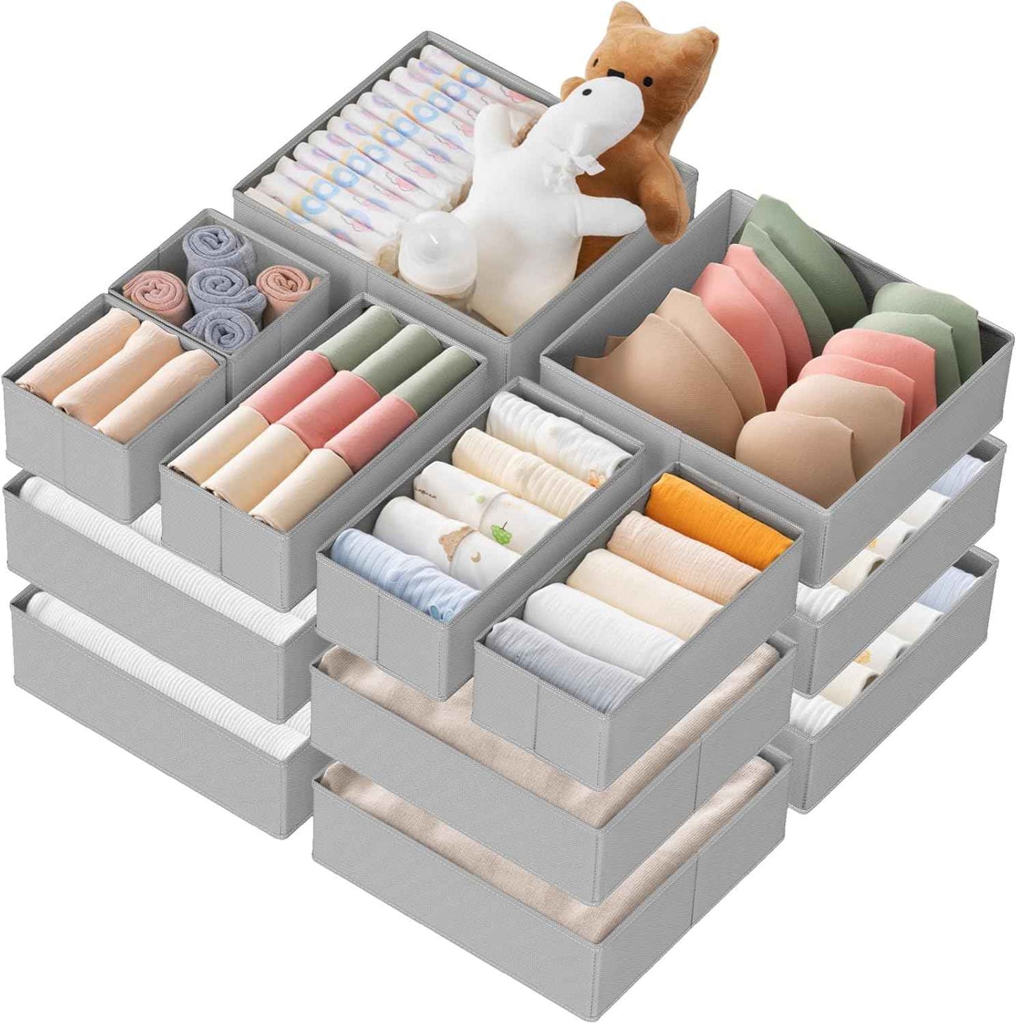 Criusia Drawer Organizer Clothes, 10 Pack Dresser Organizer for Baby Clothes, Underwear, Sock- Foldable Closet Organization and Storage Dividers Bins for Nursery, Bedroom (Beige)