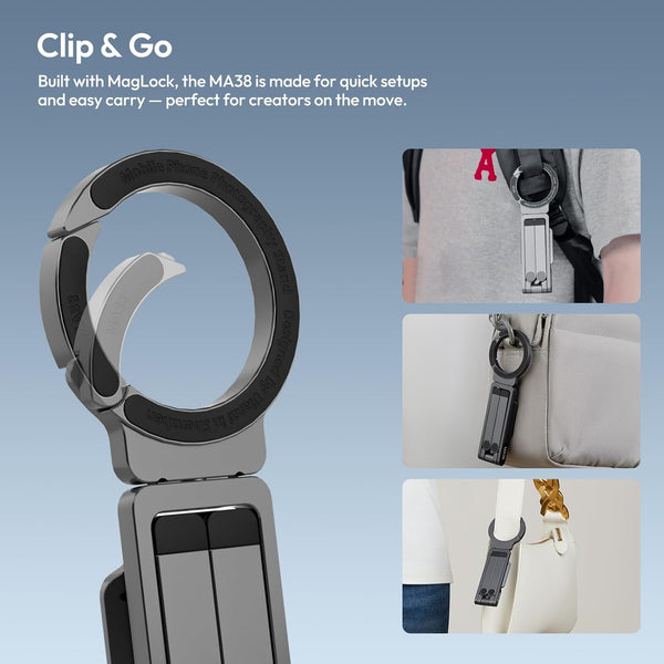 ULANZI MA38 Magnetic Phone Tripod for iPhone 17/16/15-52N Strong Magnet Foldable Hook for Magsafe Phone Tripod, Portable Mini Phone Stand for Desk w Arca Uka Mount & Back Magnetic for Vlog/Travel