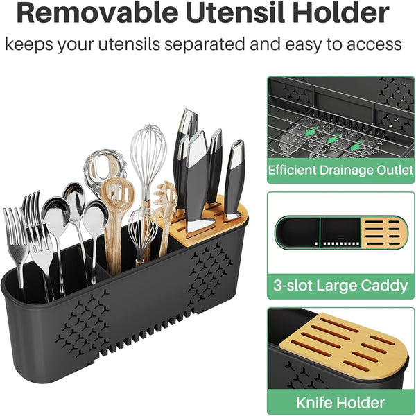 Large capacity stainless steel dish drying rack for kitchen counter