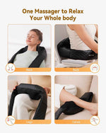 Shiatsu neck and back massager with heat, 4D deep tissue kneading for leg and full body muscle pain relief, ergonomic design