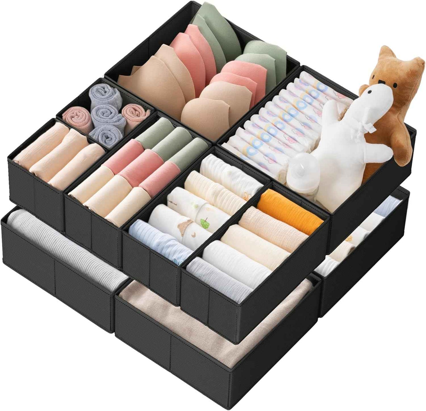 Criusia Drawer Organizer Clothes, 10 Pack Dresser Organizer for Baby Clothes, Underwear, Sock- Foldable Closet Organization and Storage Dividers Bins for Nursery, Bedroom (Beige)