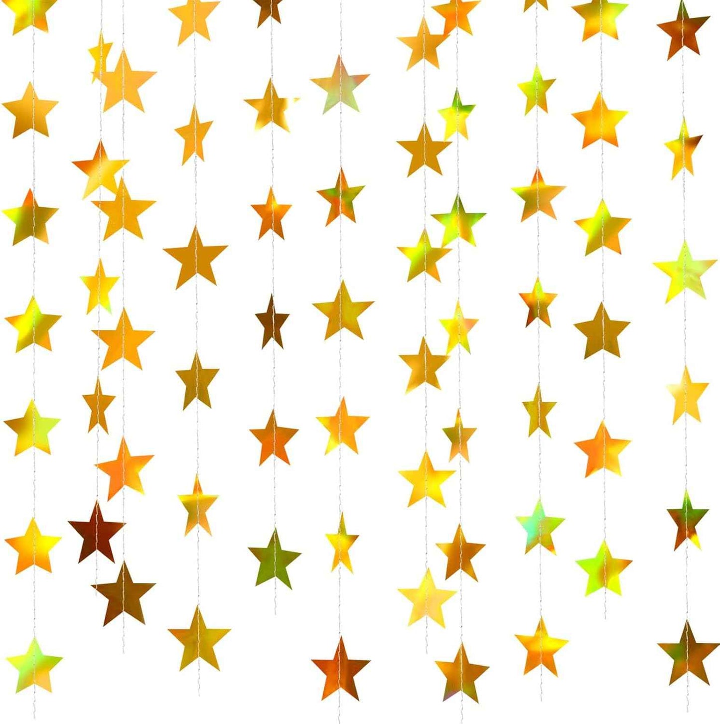 Patelai Glitter Star Garland Banner Christmas Decor 130 Feet Star Hanging Bunting Banner Twinkle Backdrop for Homecoming Classroom Wedding Birthday Halloween Party Supplies(Gold)