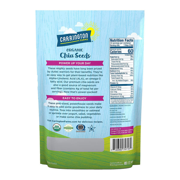 Carrington Farms Organic Chia Seeds, Gluten Free, 14 Ounce, USDA Organic, Mild Flavor