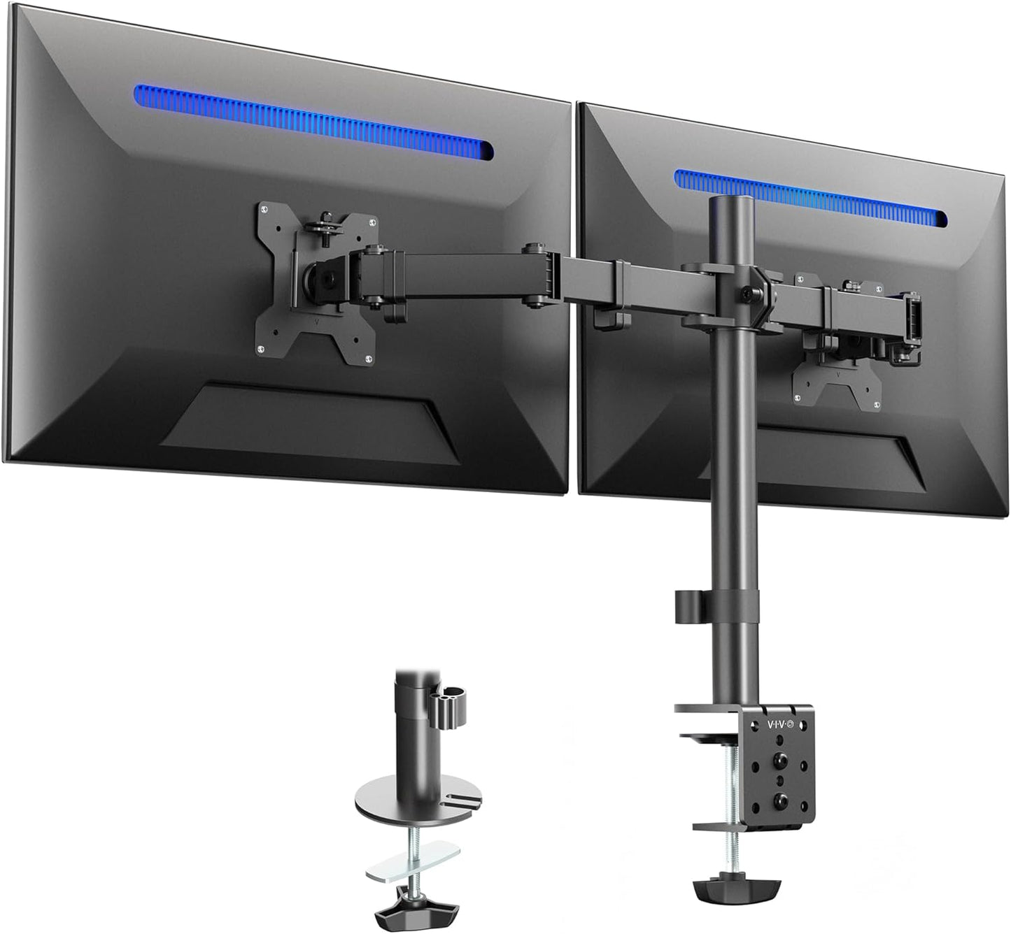 VIVO Dual Monitor Desk Mount, Holds 2 Computer Screens up to 30 inches and 22lbs Each, Heavy Duty Fully Adjustable Steel Stand with C-Clamp and Grommet, Black, STAND-V002