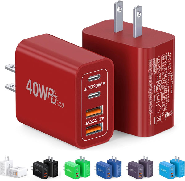 40W USB C Charger Block, 4-Port Fast Charging Brick for iPhone and Samsung Devices