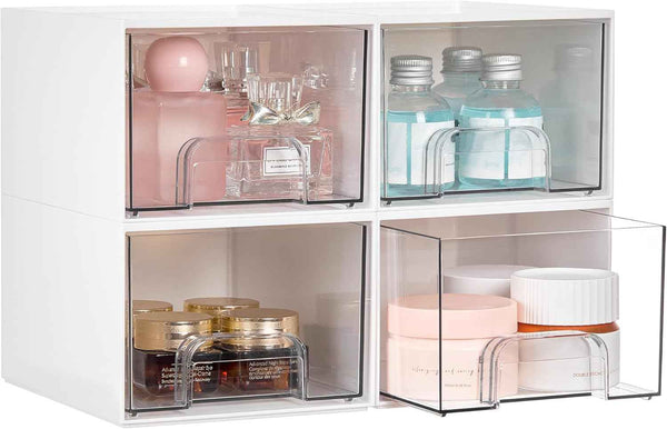 Vtopmart 4 Pack Small Clear Stackable Storage Drawers,Acrylic Bathroom Makeup Organizer,Plastic Storage Bins For Vanity, Undersink, Kitchen Cabinets, Pantry, Home Organization