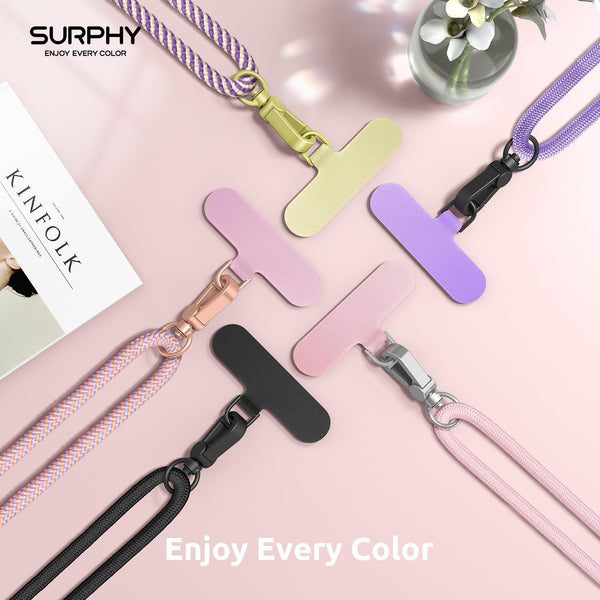 SURPHY Phone Lanyard, Adjustable Phone Strap Crossbody with 2 Pack Cell Phone Tether Tab, Premium Metal Buckles, Skin-Friendly, Universal Cell Phone Lanyard Crossbody for Women and Men, Black