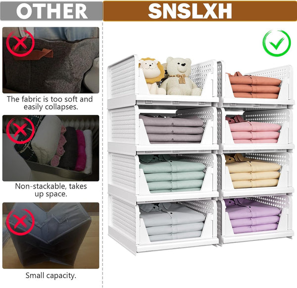 5 Pack Stackable Closet Storage Baskets for Laundry Room Wardrobe Storage
