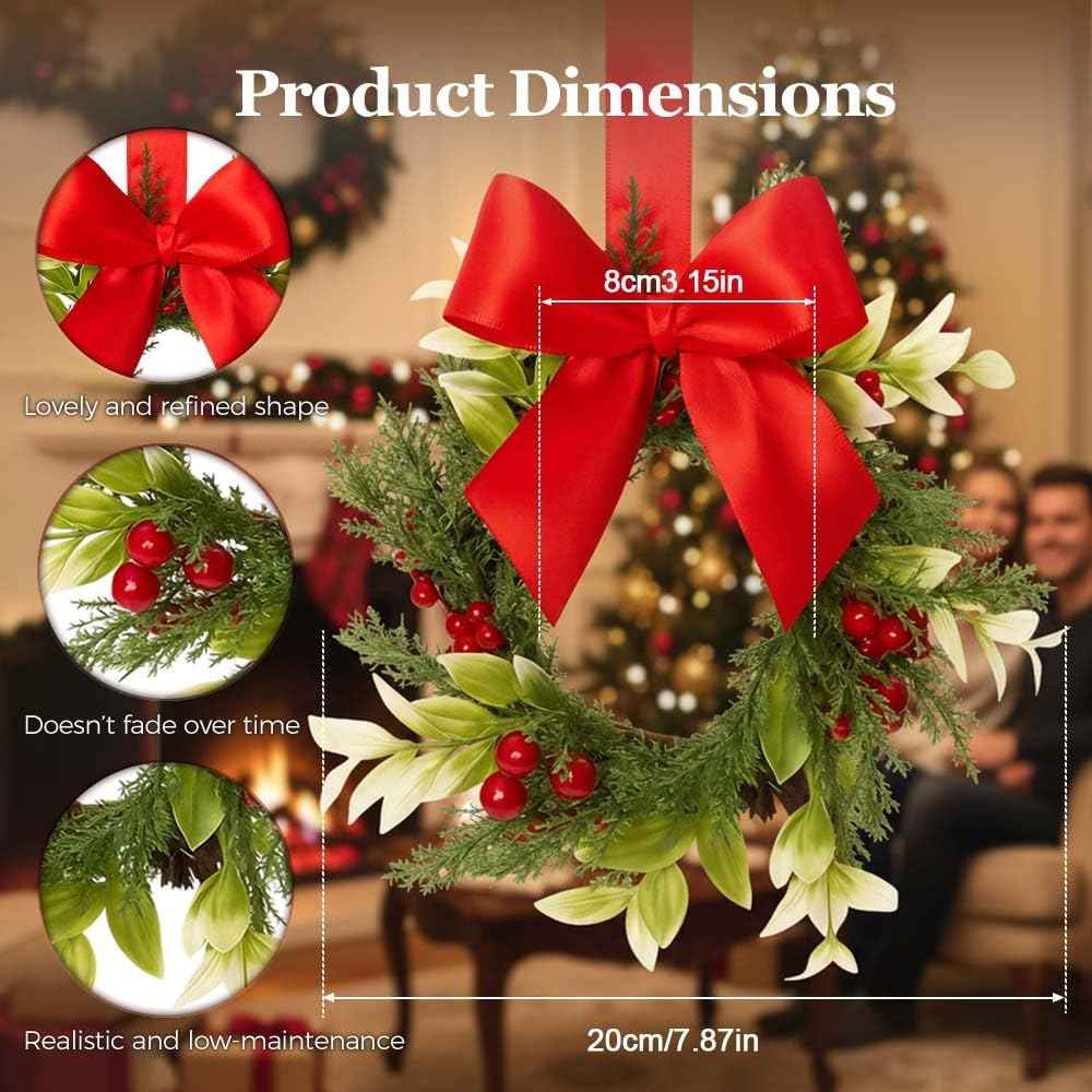 Small Christmas Wreath, 6 Pcs 6" Mini Christmas Wreaths for Cabinets, Small Cabinet Wreaths for Kitchen Cabinet Window Door Farmhouse Christmas Party Decorations Candle Rings Fireplaces (A)