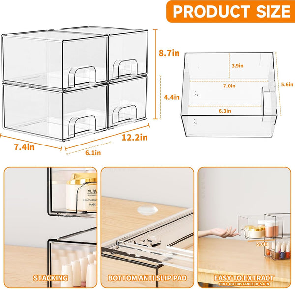 Clear Stackable Storage Drawers for Organizing and Storage