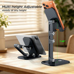 Phone Stand, Cell Phone Stand Holder for Desk Office Accessories Adjustable Height and Angle Foldable iPhone Stand Compatible with 4"-13" Phones iPad Tablet - Black