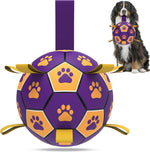 Qdan dog toys 6 inch world cup dog soccer ball with straps for small medium pet outdoor play