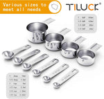 TILUCK 10-Piece Stainless Steel Measuring Cups and Spoons Set for Cooking and Baking