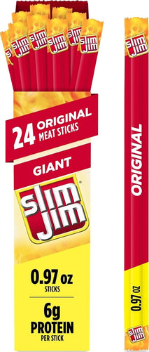 Slim Jim Original Flavor Giant Smoked Meat Sticks, 24 Count, 0.97 oz Each