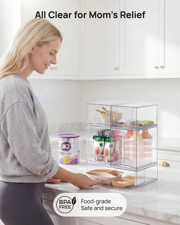Clear Plastic Stackable Storage Drawers Set of 5 for Kitchen Countertop Organization