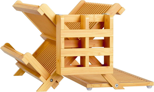 Bamboo dish drying rack with utensil holder for kitchen counter