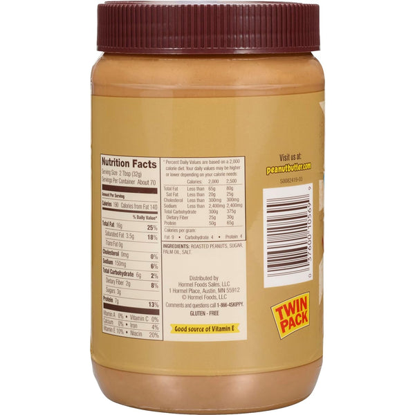 SKIPPY Natural Peanut Butter Creamy Twin Pack, 40 Ounces, Pack of 2 - Gluten-Free, Kosher Certified