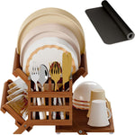 Bamboo dish drying rack with utensil holder for kitchen counter
