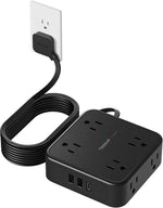 TESSAN Surge Protector Power Strip, 5 Ft Flat Plug Extension Cord with 3 USB (1 USB C) 8 Outlets, 900J Surge Protection, 3 Sided Outlet Extender with Power Switch for Office, Dorm Room Essentials