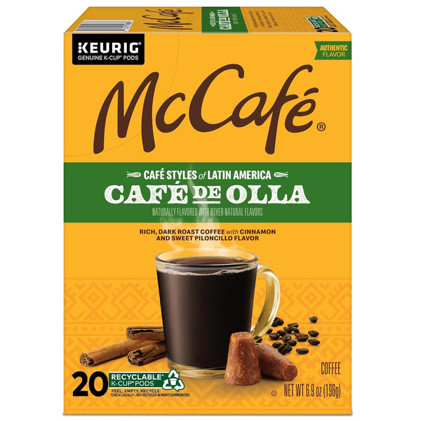 McCafe Cafe Styles of Latin America Cafe de Olla coffee pods, 20 count, dark roast, Arabica beans, kosher, recyclable