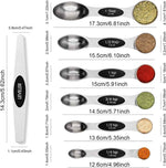 bidful magnetic stainless steel measuring spoons set with leveler, stackable metal tables and cups