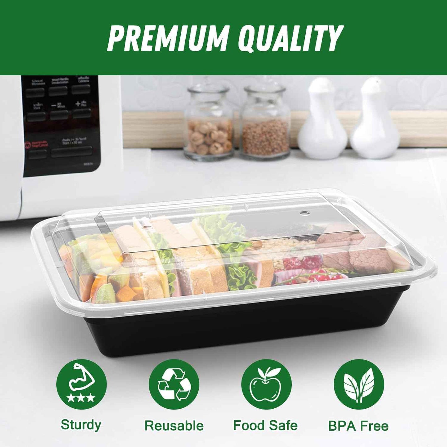 50 Pack (100-Piece) 28 oz Meal Prep Containers Reusable with Lids, Sturdy Leakproof & Food Safe, Microwave, Freezer, Dishwasher Safe Prep Containers, To Go Take Out Plastic Food Storage