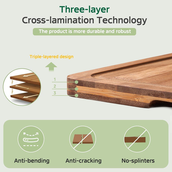 Bamboo cutting board set with storage stand for kitchen
